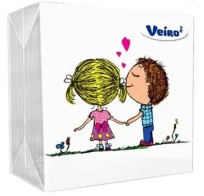 Veiro салфетки 1 слойные с рисунком сердечки love is 24*24 50 листов 