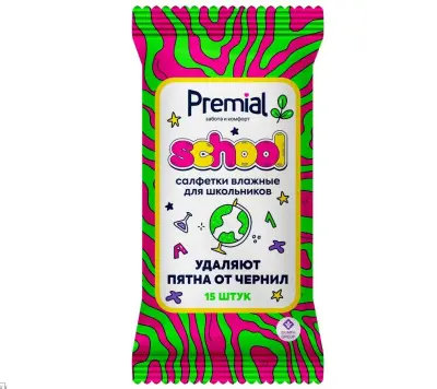 Premial салфетки влажные для школьников 15 шт 