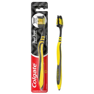 Colgate зиг заг многофукциональная зубная щетка с древесным углем средней жесткости 