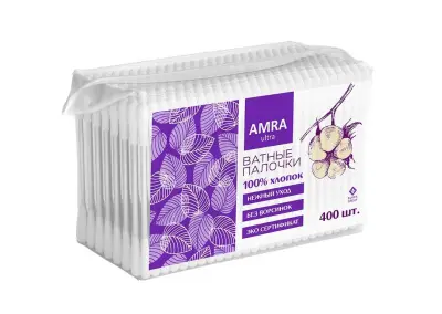 Amra ватные палочки в пакете 400 шт 