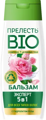 ПРЕЛЕСТЬ-БИО Бальзам для волос поврежденных и секущихся с гидролатом розы 5 в 1, 250 мл 