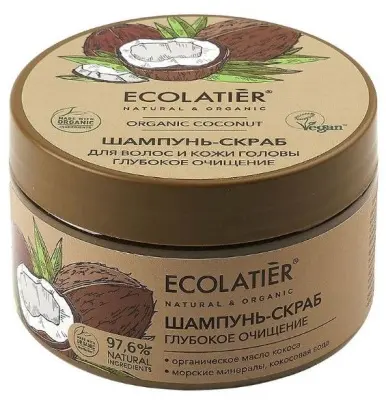 Ecolatier green шампунь скраб для волос и кожи головы глубокое очищение серия organic coconut 300 г 