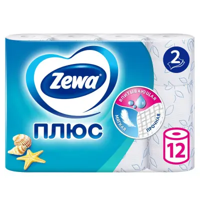 Zewa туалетная бумага плюс 2 х слойная свежесть океана 12 шт 