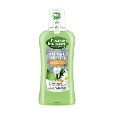 Лесной бальзам ополаскиватель для полости рта total комплекс с морской солью, ромашкой и облепихой 400 мл 