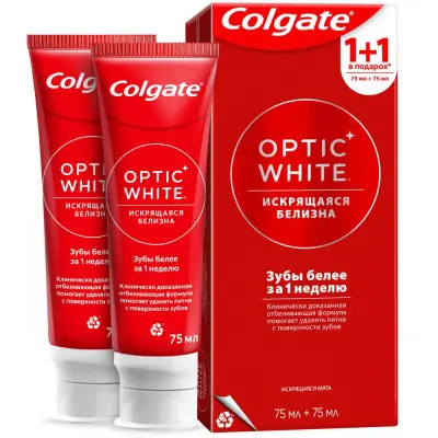 Colgate зубная паста optic white 75 мл 1+1 в подарок 