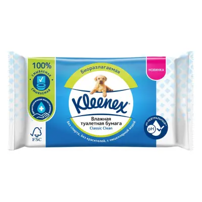 Kleenex classic clean влажная туалетная бумага смываемая 42 шт 