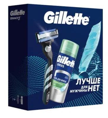 Подарочный набор gillette mach3 с 1 кассетой + гель для бритья для чув кожи алоэ 75 мл 