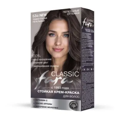 Fara Classic стойкая крем краска для волос 534 темно русый пепельный 6.1 