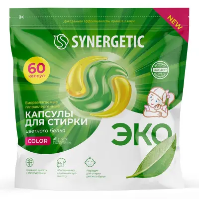 Synergetic color капсулы для стирки 60 шт 