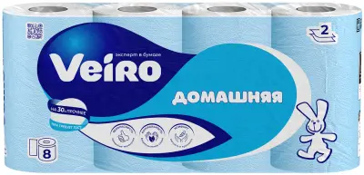 Veiro туалетная бумага домашняя 2 х слойная белая 8 шт 