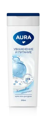 Aura крем гель для душа хлопковое молочко флакон флиптоп 390 мл 