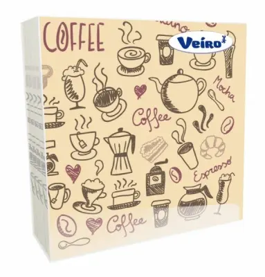 Veiro салфетки 3 слойные с рисунком кофемания 33*33 20 листов 