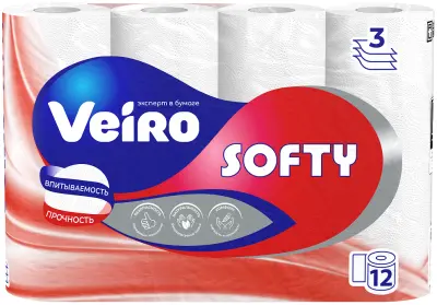 Veiro туалетная бумага softy 3 х слойная белая 12 шт 