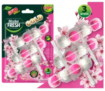 Master FRESH gold подвесной блок для унитаза duo effect 1200 смываний 5в1 сакура 3шт 