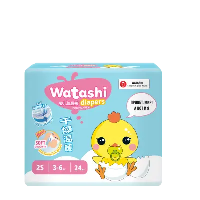 Watashi подгузники одноразовые для детей 2 s 3-6 кг small pack 24 шт 