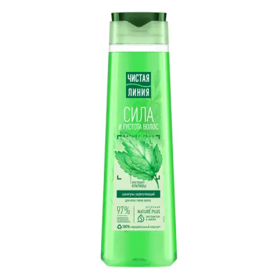 Чистая Линия шампунь укрепляющий сила и густота для всех типов волос с экстрактом крапивы  без силиконов 400 мл 