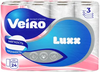 Veiro туалетная бумага luxx 3 х слойная белая 24 шт 