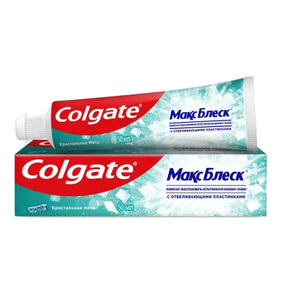 Colgate зубная паста макс блеск кристальная мята с отбеливающими пластинками для свежего дыхания и отбеливания зубов 50 мл 