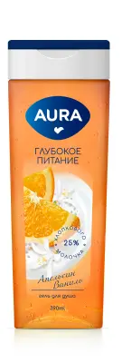 Aura гель для душа апельсин и ваниль флакон флиптоп 390 мл 