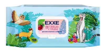 Exxe детская серия великая страна влажные салфетки ягодный микс 120 шт 