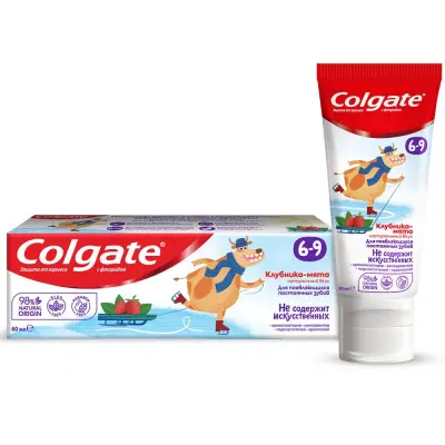 Colgate зубная паста детская  6-9 защита от кариеса с фторидом для детей от 6 до 9 лет со вкусом клубники и мяты 60 мл 