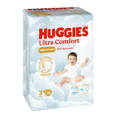 Huggies ultra comfort 3 5-9 кг подгузники 21 шт для мальчиков 