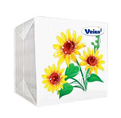 Veiro салфетки 1 слойные с рисунком жёлтый цветок 24*24 100 листов 