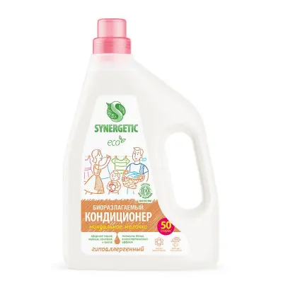 Synergetic кондиционер ополаскиватель для белья миндальное молочко 1,5 л 50 стирок 
