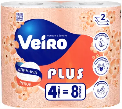 Veiro бумага туалетная standart plus 2 х слойная белая 4 шт 
