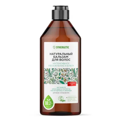 Synergetic натуральный бальзам для волос интенсивное увлажнение и блеск флакон 400 мл 