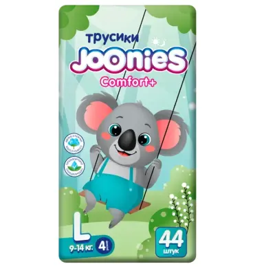 Joonies comfort+ подгузники трусики размер l 9-14 кг 44 шт 