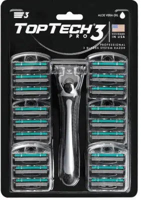 top tech pro 3 мужская бритва 1 станок+ 25 сменных кассет  совместимы с gillette blue 3 