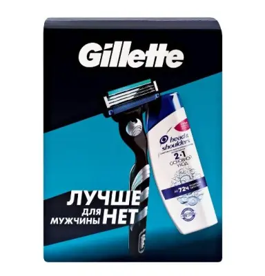 Подарочный набор gillette mach3 с 1 кассетой+ head and shoulders шампунь основной уход 200 мл 