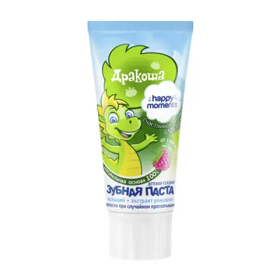 Happy Moments Дракоша детская гелевая зубная паста с хорошим малином 60 мл 