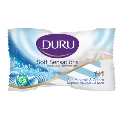Туалетное  мыло DURU 1+1 КРЕМ+МОРСКИЕ МИНЕРАЛЫ, 90г 