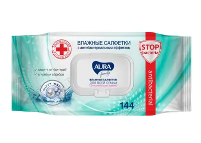 Aura family влажные салфетки с антибактериальным эффектом big pack с крышкой 144 шт 