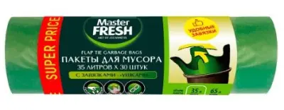 Master FRESH пакеты для мусора с ушками 35л 30шт 12мкм зеленые 