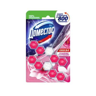 Доместос сила 5 в1 блок для унитаза ледяная магнолия защита от микробов и налета 2X55 гр 