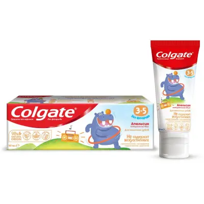 Colgate зубная паста детская  3-5 защита от кариеса без фторида для детей от 3 до 5 лет со вкусом апельсина 60 мл 