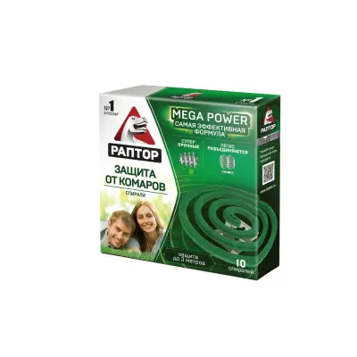 РАПТОР Спираль от комаров без запаха 10 шт new 