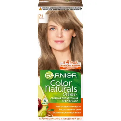Garnier стойкая питательная крем краска для волос color naturals оттенок 7.1 ольха 