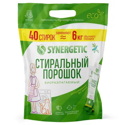 Synergetic стиральный порошок 40 стиков для стирки 