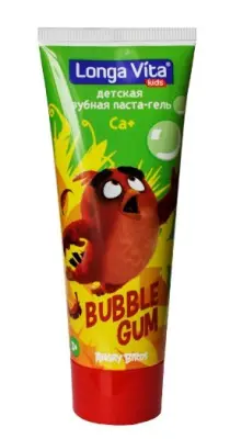 Лонга Вита дет зуб паста гель angry birds bubble gum 75 гр  от 3-х лет 