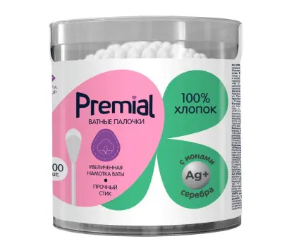 Premial classic ватные палочки в банке цилиндр 200 шт 