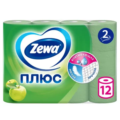 Zewa туалетная бумага плюс 2 х слойная яблоко 12 шт 