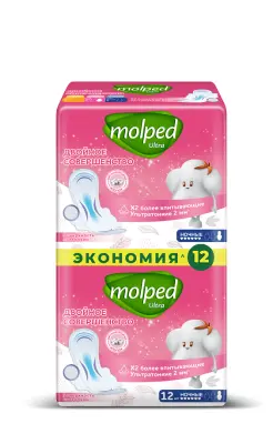 Hayat Molped прокладки женские гигиенические duo с крылышками ночные 12 шт 