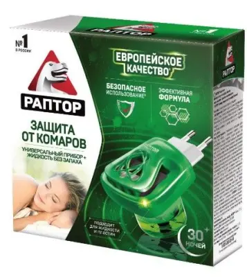 РАПТОР MEGA POWER комплект прибор жидкость от комаров 30 ночей 
