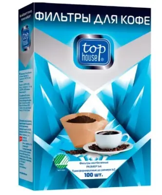 TOP HOUSE фильтры для кофе неотбеленные  размер 1х4 100 шт  в коробке 