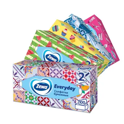 Zewa салфетки для лица 2 х слойные everyday 100 шт 