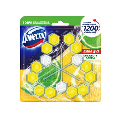 Доместос сила 5 в1 блок для унитаза свежесть лайма защита от микробов и налета 3x55 гр 